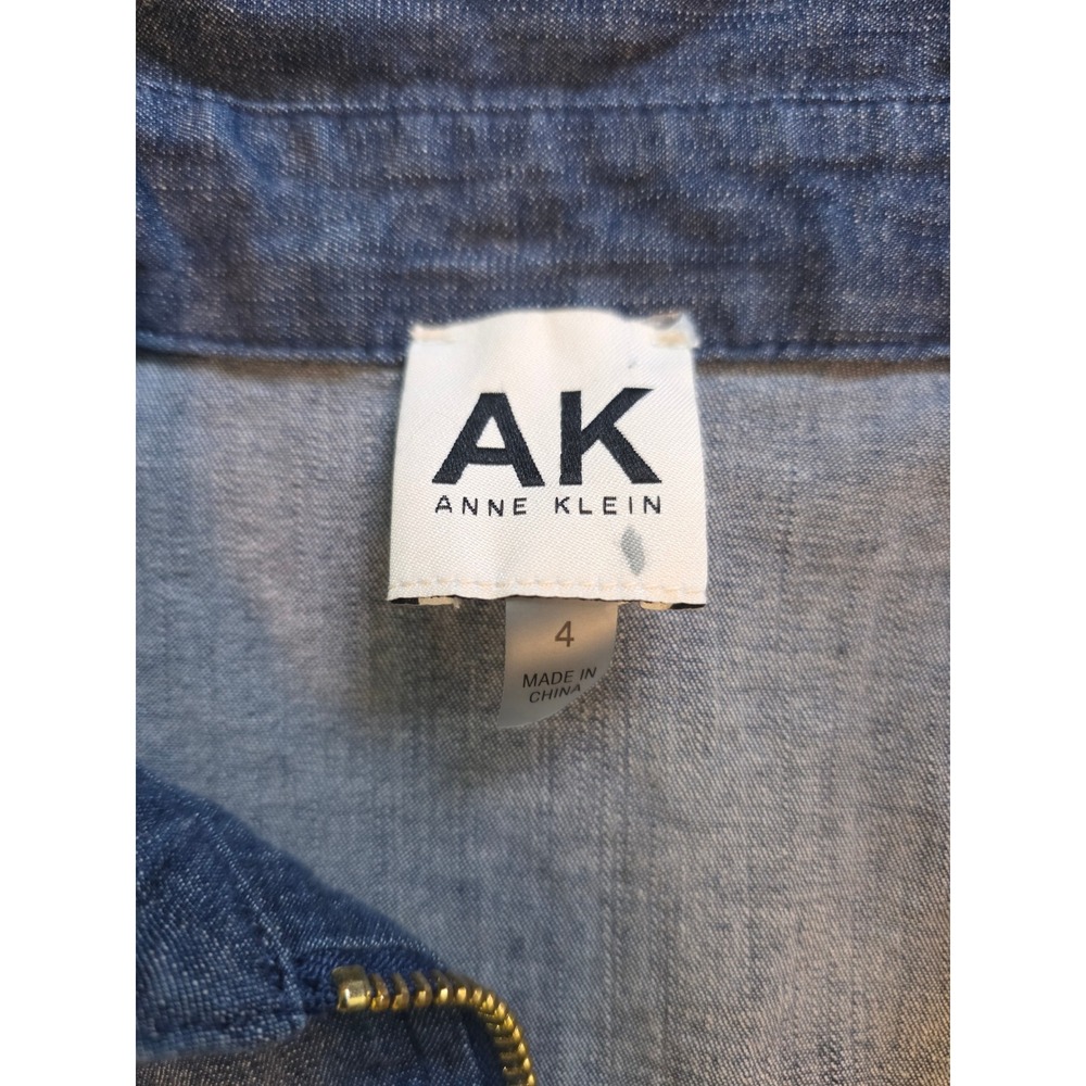 Anne Klein Denim Shift Dress Blue Half Zip Collared Womens 4 preppy granola - Picture 9 of 11